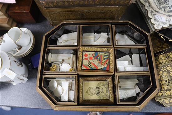 A 19th century Chinese export black lacquer work box, largest width 38cm depth 31cm height 14cm